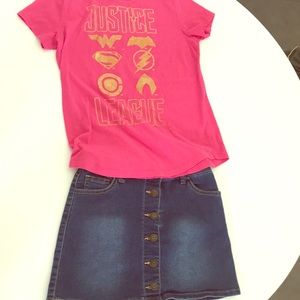 Shirt and jean skirt